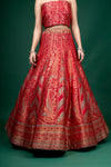 Maroon Banarasi Woven Zari Dolna Lehenga Set With Unstitched Blouse