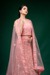 Peach Net Lehenga Set And Net Dupatta With Unstitched Blouse