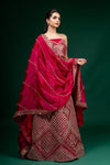 Maroon Zarkan, Zari Threadwork Embroidery & Sequence Organza Lehenga Set With Unstitched Choli Set