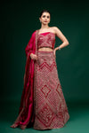 Maroon Zarkan, Zari Threadwork Embroidery & Sequence Organza Lehenga Set With Unstitched Choli Set