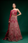 Maroon Zarkan, Zari Threadwork Embroidery & Sequence Organza Lehenga Set With Unstitched Choli Set