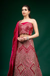 Maroon Zarkan, Zari Threadwork Embroidery & Sequence Organza Lehenga Set With Unstitched Choli Set