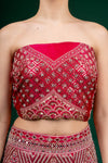 Maroon Zarkan, Zari Threadwork Embroidery & Sequence Organza Lehenga Set With Unstitched Choli Set