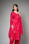 Rani Satin Readymade Suit And Pant With Organza Dupatta