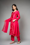 Rani Satin Readymade Suit And Pant With Organza Dupatta