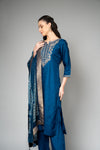 Midnight Blue Cotton Readymade Suit And Pant With Cotton Dupatta