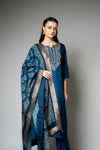 Midnight Blue Cotton Readymade Suit And Pant With Cotton Dupatta