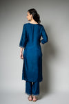 Midnight Blue Cotton Readymade Suit And Pant With Cotton Dupatta