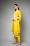 Mango Gold Cotton Readymade Suit And Pant With Net Dupatta