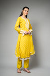 Mango Gold Cotton Readymade Suit And Pant With Net Dupatta