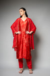 Red Satin Readymade Suit And Pant With Organza Dupatta