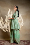 Mint Green Net Readymade Sharara Set With Organza Dupatta