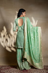 Mint Green Net Readymade Sharara Set With Organza Dupatta