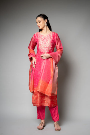 Gajari Tissue Readymade Suit And Pant With Tissue Dupatta