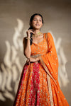 Orange Red Sequence, Zari  & Cutdana Georgette Lehenga Set With Readymade Blouse