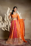 Orange Red Sequence, Zari  & Cutdana Georgette Lehenga Set With Readymade Blouse