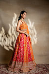 Orange Red Sequence, Zari  & Cutdana Georgette Lehenga Set With Readymade Blouse