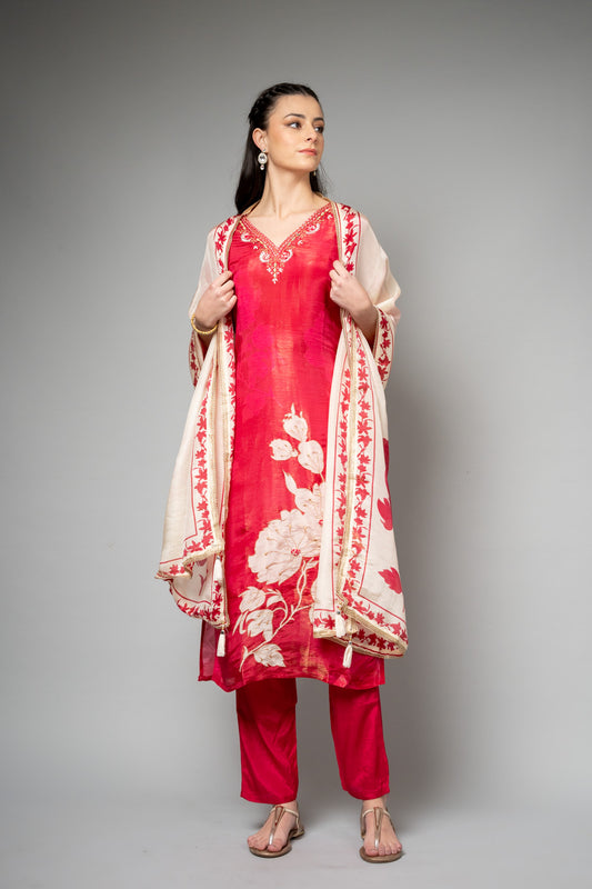 Rani Shimmer Readymade Suit And Pant With Shimmer Dupatta