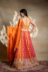 Orange Red Sequence, Zari  & Cutdana Georgette Lehenga Set With Readymade Blouse