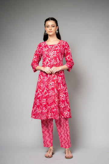 Rani Floral Printed Cotton Readymade Suit With Pant