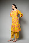 Mustard Floral Printed Cotton Readymade Suit With Pant