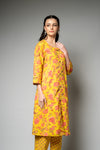 Mustard Floral Printed Cotton Readymade Suit With Pant