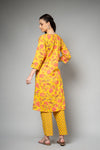 Mustard Floral Printed Cotton Readymade Suit With Pant