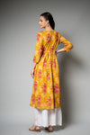 Mustard Floral Printed Cotton Readymade Long Kurta