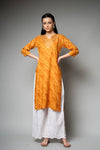 Mustard Lehriya Printed Cotton Readymade Long Kurta