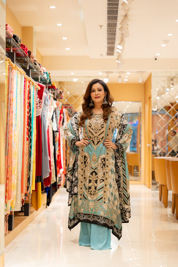 Sky Blue Crepe Readymade Suit And Palazzo With Crepe Dupatta (Ft:-Anjan Prasad & Gurleen Gambhir)