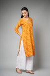 Mustard Lehriya Printed Cotton Readymade Long Kurta