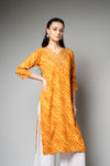 Mustard Lehriya Printed Cotton Readymade Long Kurta