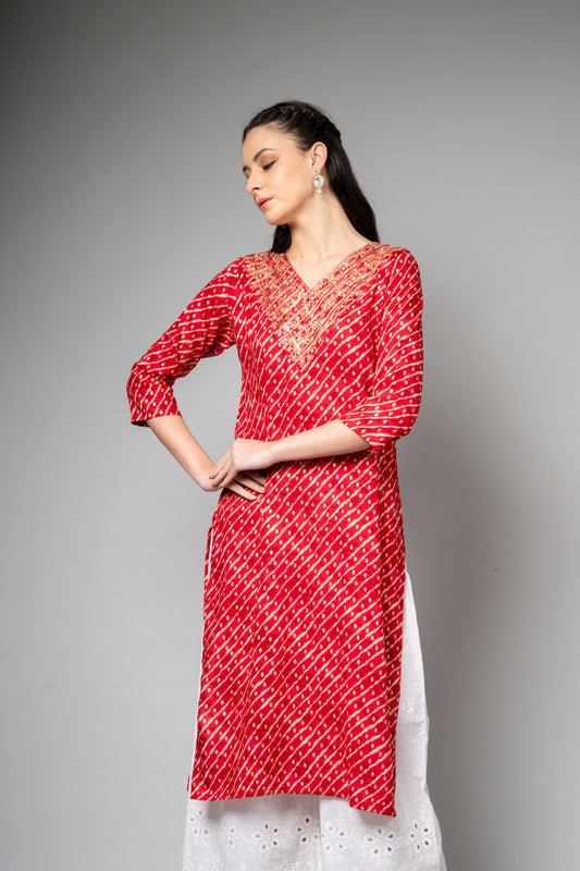 Rani Lehriya Printed Cotton Readymade Long Kurta