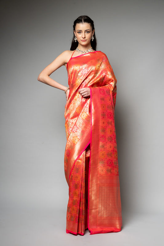 Rani Woven Zari Banarasi Silk Saree With Unstitched Blouse