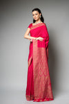 Rani Banarasi Woven Zari Crepe Saree With Unstitched blouse