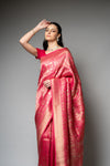 Rani Swarovski & Woven Zari Banarasi Silk Saree With Unstitched Blouse