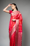 Rani Woven Zari Banarasi Silk Saree With Unstitched Blouse