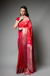 Rani Woven Zari Banarasi Silk Saree With Unstitched Blouse