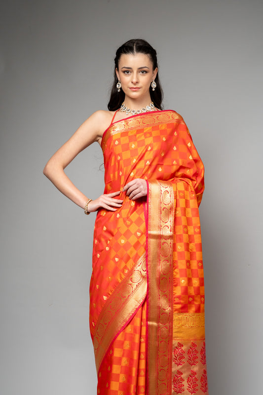 Mustard Woven Zari Banarasi Silk Saree With Unstitched Blouse