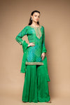 Emerald Green Soft Twill Readymade Sharara Set With Net Dupatta