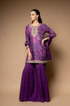 Purple Soft Twill Readymade Sharara Set With Net Dupatta