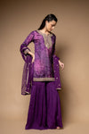 Purple Soft Twill Readymade Sharara Set With Net Dupatta