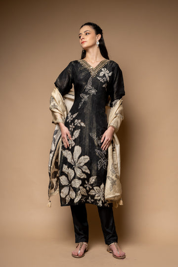 Black Shimmer Readymade Suit And Pant With Shimmer Dupatta