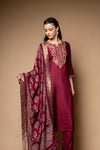 Garnet Cotton Readymade Suit And Pant With Cotton Dupatta