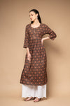 Black Digital Printed Cotton Readymade Long Kurta