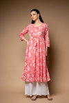 Coral Floral Printed Cotton Readymade Long Kurta