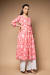 Coral Floral Printed Cotton Readymade Long Kurta