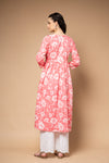 Coral Floral Printed Cotton Readymade Long Kurta