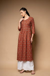 Maroon Digital Printed Cotton Readymade Long Kurta