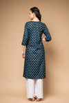 Navy Blue Digital Printed Cotton Readymade Long Kurta